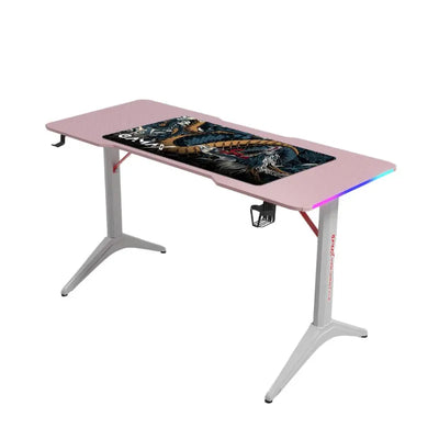 Gamax D2208P RGB Carbon Fiber Gaming Table 120x60x74cm with Mousepad - Pink & White