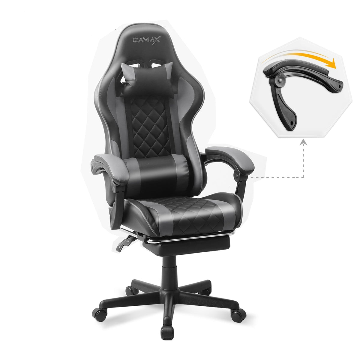 Gamax Gaming Chair Model 1-LT001L with Linkage Function Armrest & Retactable Footrest ( Installation not included )