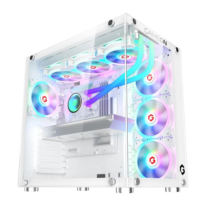 GameOn, Emperor Arctic III Series Mid Tower Gaming Case, 7x Pre-Installed ARGB Fans, White