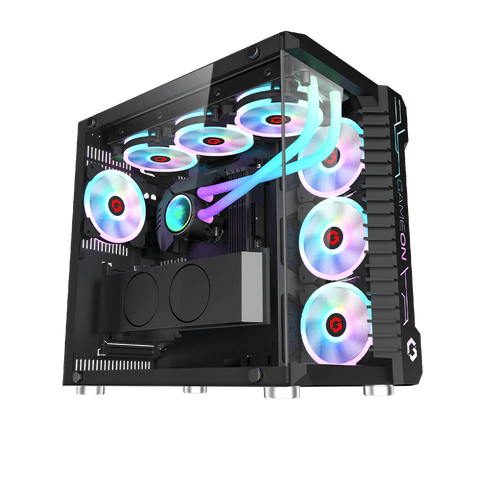 GameOn GO-EMPERORIII-M, Emperor Midnight III Series Mid Tower Gaming Case, 7x Pre-Installed ARGB Fans - Black