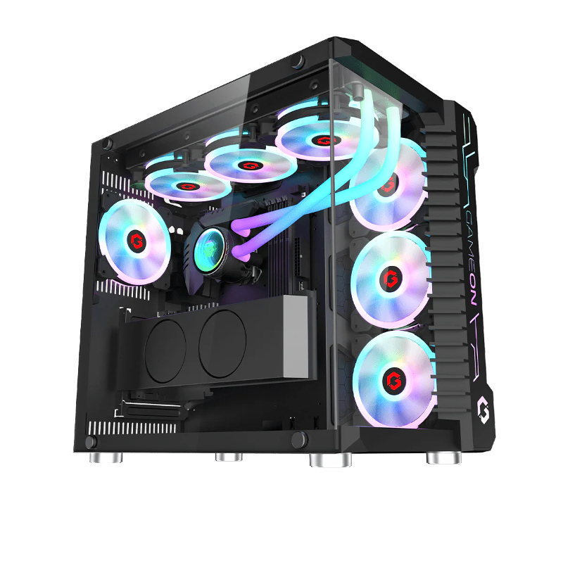 GameOn GO-EMPERORIII-M, Emperor Midnight III Series Mid Tower Gaming Case, 7x Pre-Installed ARGB Fans - Black