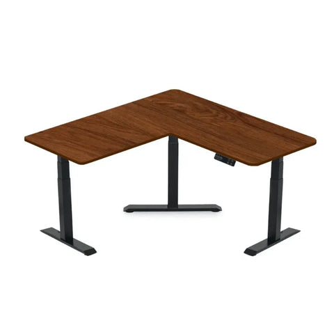 Gamvity L-Shaped Electric Standing Desk, 3-Leg Height Adjustable Ergonomic Workstation - Walnut