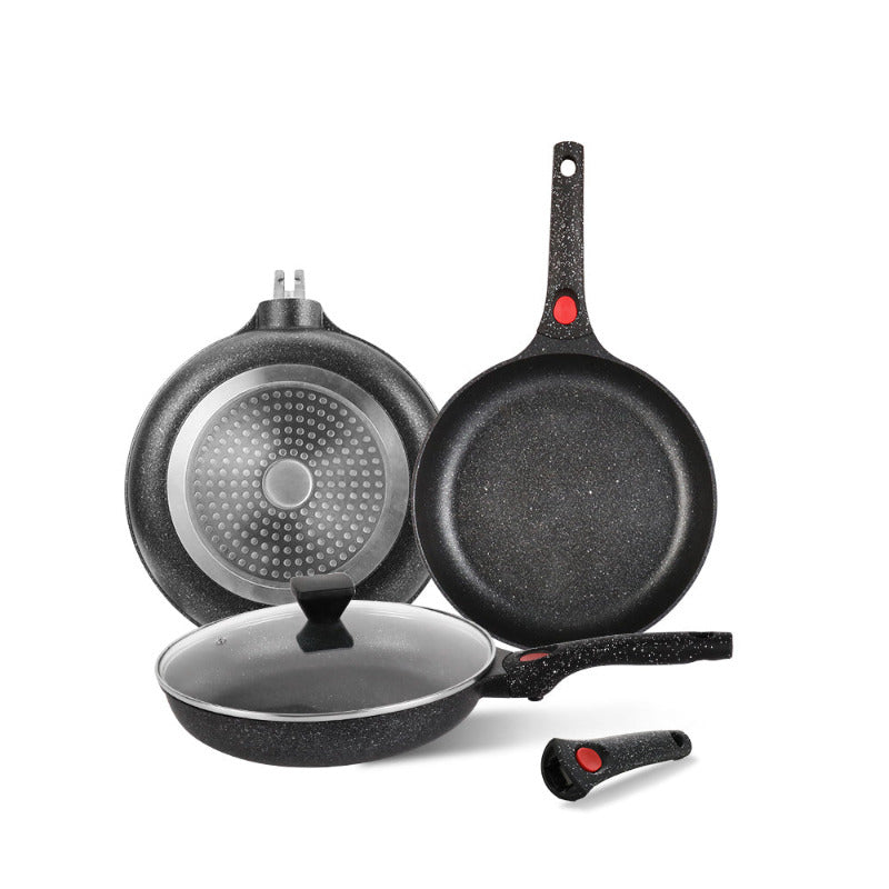 24cm Non-Stick Ceramic Induction Aluminum Fry Pan with Removable Handle & Clear Glass Lid - Oven Safe