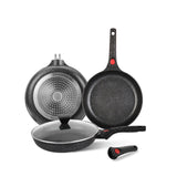 24cm Non-Stick Ceramic Induction Aluminum Fry Pan with Removable Handle & Clear Glass Lid - Oven Safe