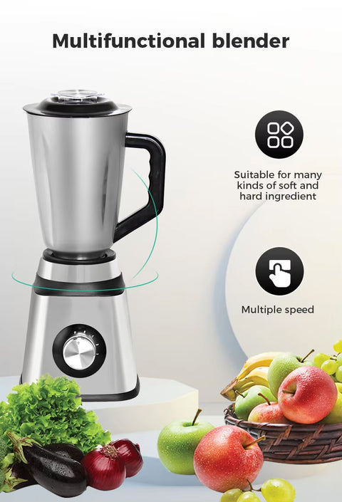 PURE 2-in-1 Stainless Steel Blender with Grinder Attachment – 1 L, 400 W