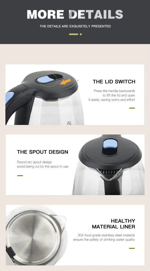 PURE Borosilicate Glass Electric Kettle with Auto Shut-Off – 1.8 L, 1500 W