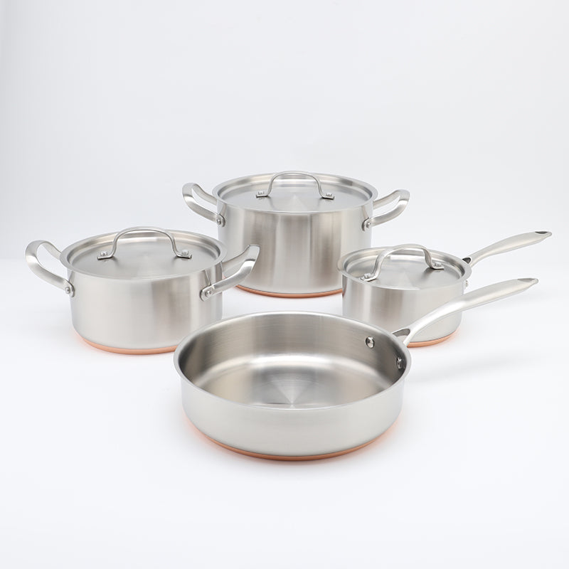 Osfe 7 Pcs Stainless Steel Cookware Set (24-28cm) - Includes 24cm & 28cm Casseroles with Glass Lids, 24cm Fry Pan, and 16cm Sauce Pan with Glass Lid (3-Layer Stainless Steel, 2.0mm Thickness)