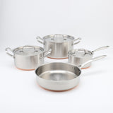 Osfe 7 Pcs Stainless Steel Cookware Set (24-28cm) - Includes 24cm & 28cm Casseroles with Glass Lids, 24cm Fry Pan, and 16cm Sauce Pan with Glass Lid (3-Layer Stainless Steel, 2.0mm Thickness)