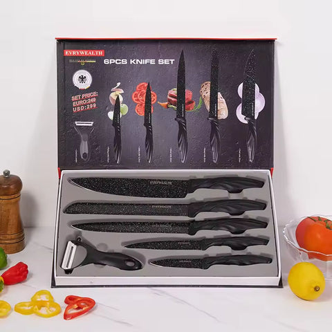 Swiss Gold 6-Piece Stainless Steel Kitchen Knife Set with Non-Stick Blades and Y-Peeler