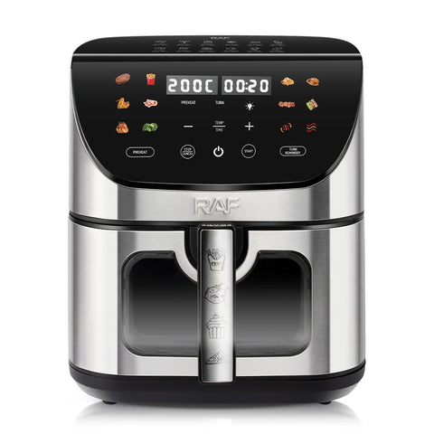 RAF 8L Smart Air Fryer with Tuya Mobile App Control, Stainless Steel Body, Temperature Control, Touch Screen - 1700W
