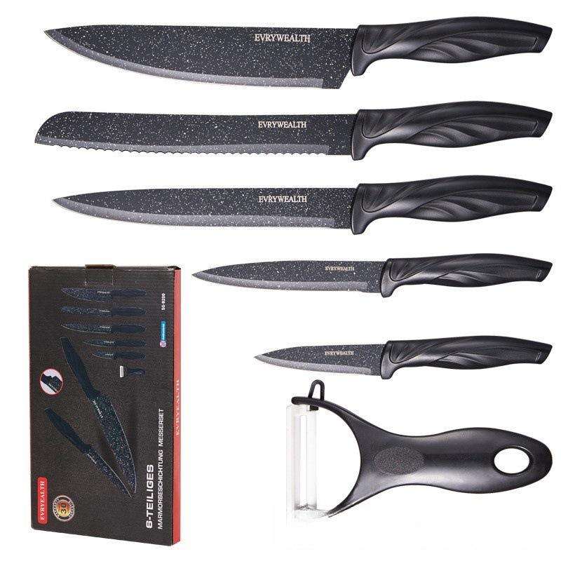 Swiss Gold 6-Piece Stainless Steel Kitchen Knife Set with Non-Stick Blades and Y-Peeler