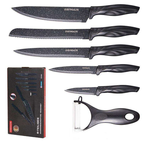 Swiss Gold 6-Piece Stainless Steel Kitchen Knife Set with Non-Stick Blades and Y-Peeler