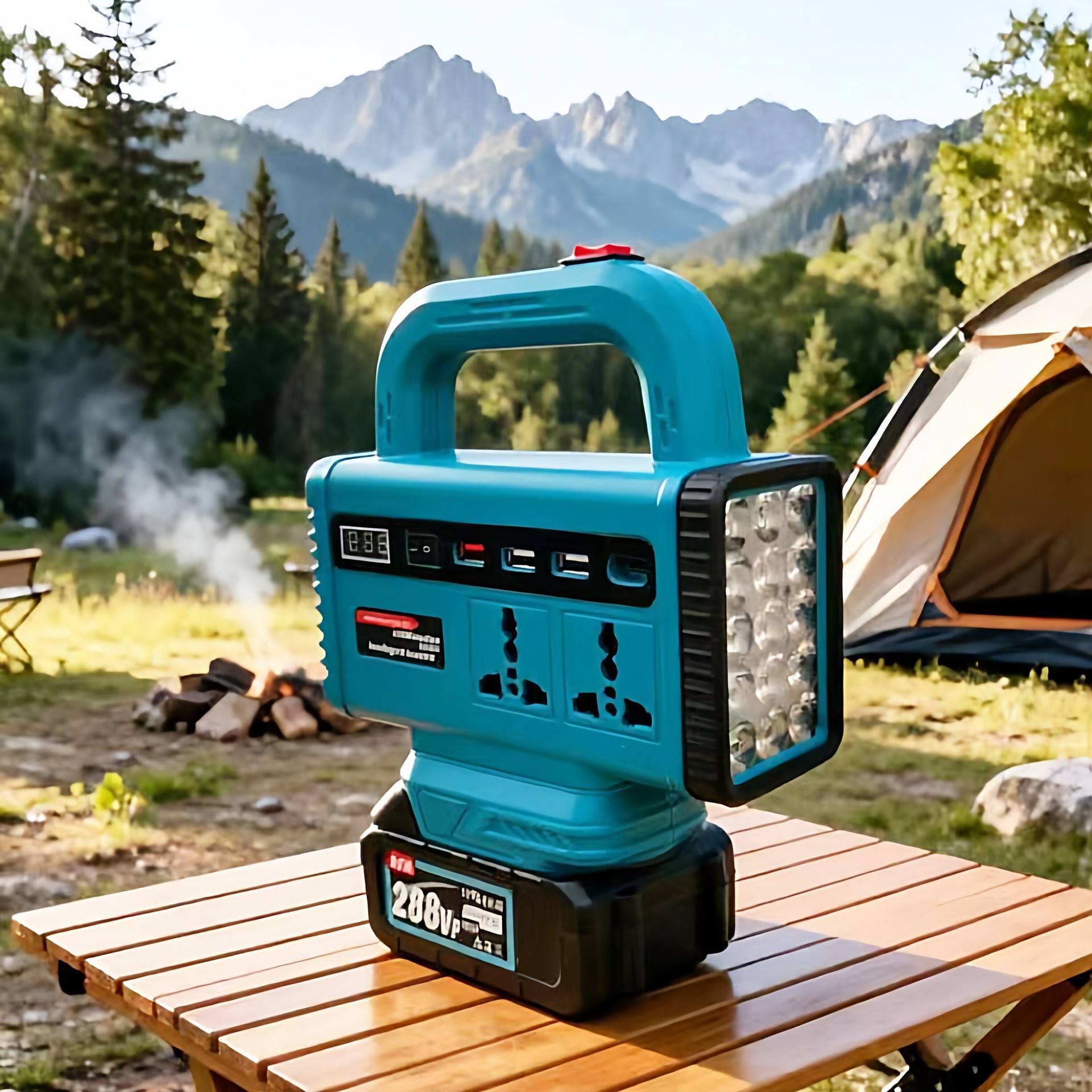 Compact 150W Portable Power Station with 68V Detachable Lithium Battery, Dual AC Outlets, 3 USB-A Ports