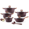 OSFE Granite Cookware Set 12 pcs (Pot 32, 28, 24, 20 cm, Pan 28 cm) with Free 2 Pcs of Utensil Tools