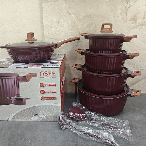OSFE Granite Cookware Set 12 pcs - Crimson