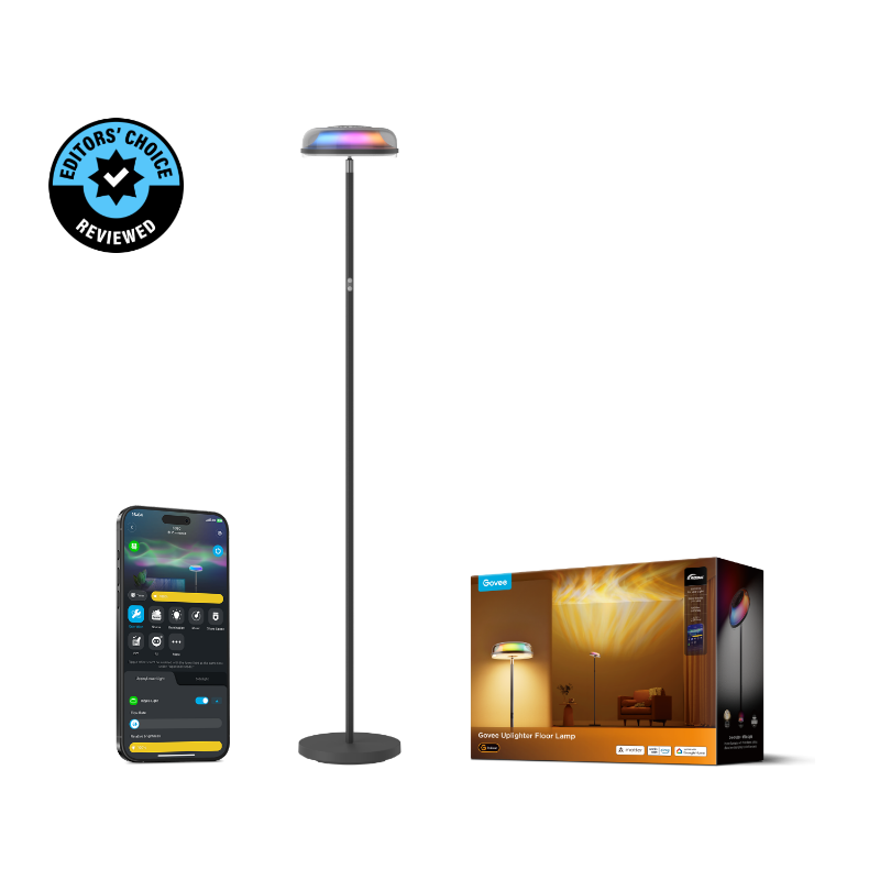 Govee Uplighter Floor Lamp 3 in 1 Lighting Effects, Dynamic Ripple Effect, RGBWW+RGBIC+WW Colors - H60B0