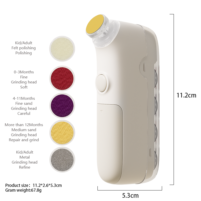 Electric Rechargeable Baby Nail File with LED Light and 5 Grinding Heads