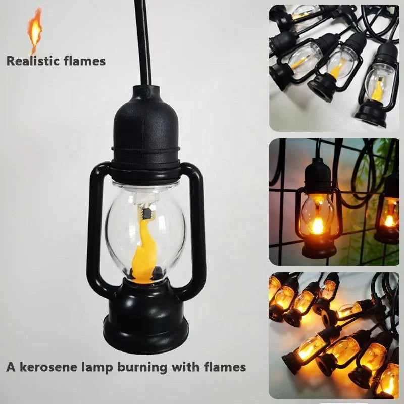 KKF Solar-Powered LED Flame Effect Lantern String Lights, 6m with 10 Bulbs