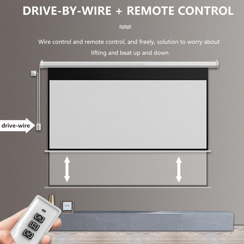 100-Inch Motorized Projector Screen Retractable Foldable Display with Remote Control, Matte White HD Viewing Screen