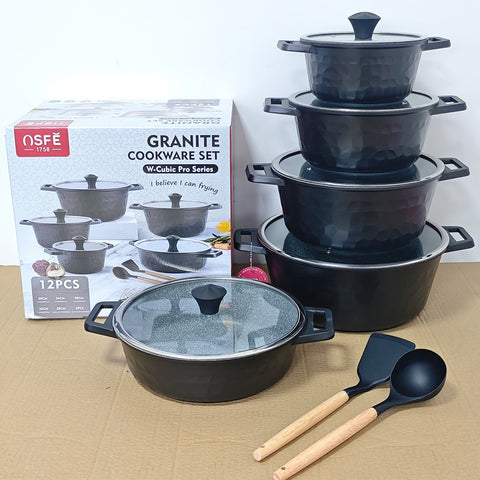 OSFE Granite Cookware Set 12 pcs - Black