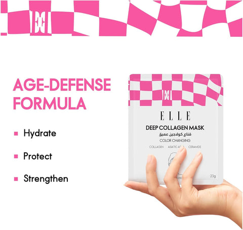 Korean ELLE Deep Collagen Color Changing Mask – Anti-Aging, Hydrating & Firming Mask with Collagen, Peptides & Centella – Long-Wear 2-3 Hour or Overnight treatment mask for Radiant Youthful Skin- 4 Packs