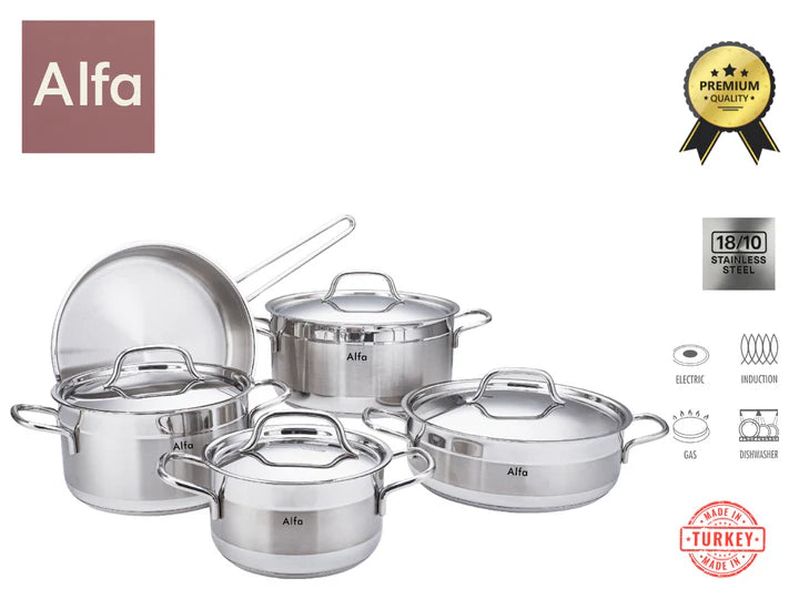 Alfa 18/10 Stainless Steel Cookware Set 9-Piece –  Cookware Made in Turkey