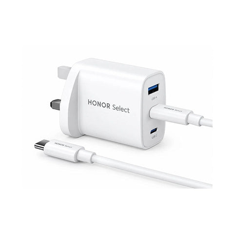 HONOR Select Power Adapter (65W, 3-Ports, GaN) PD With C-C Cable 2M - White
