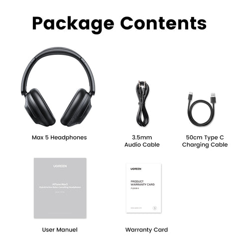 UGREEN HP202, HiTune Max5 Hybrid Active Noise-Cancelling Headphones - White