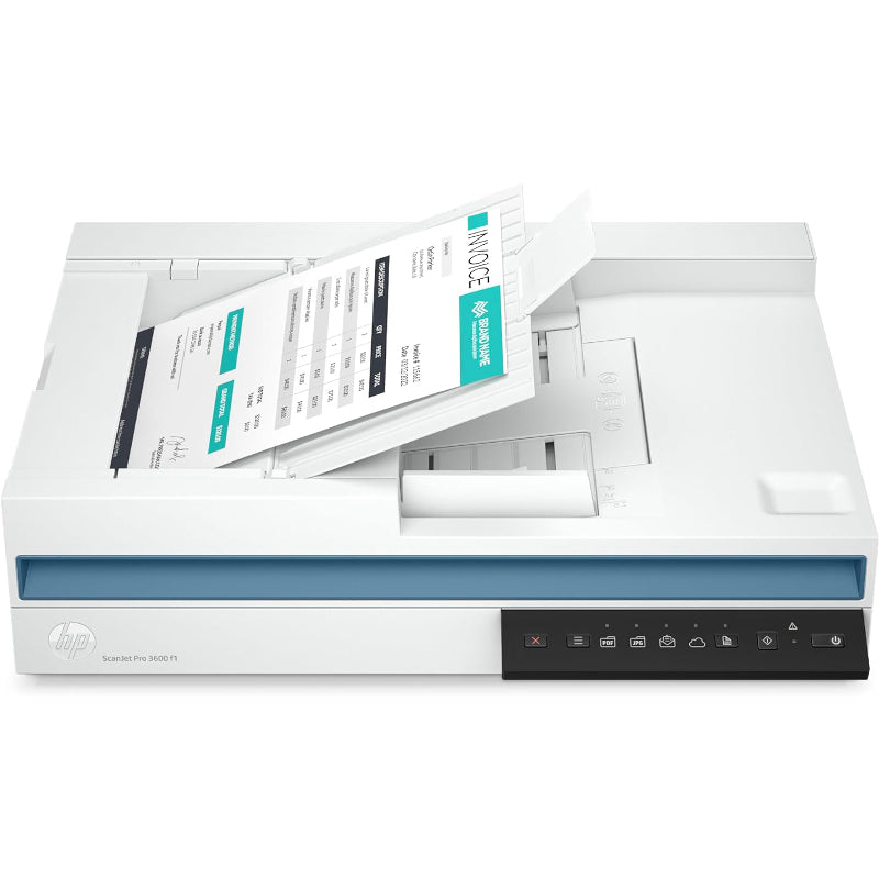HP scanner with documents on a white background