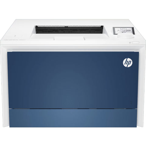 HP printer with blue and white design on a white background