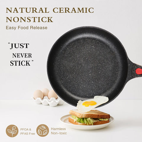 24cm Non-Stick Ceramic Induction Aluminum Fry Pan with Removable Handle & Clear Glass Lid - Oven Safe