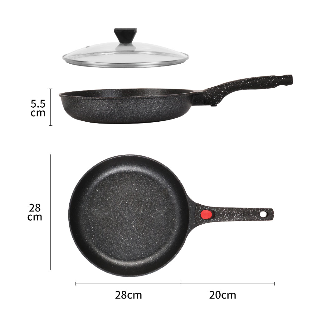 24cm Non-Stick Ceramic Induction Aluminum Fry Pan with Removable Handle & Clear Glass Lid - Oven Safe