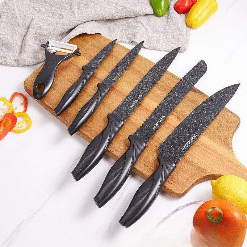 Swiss Gold 6-Piece Stainless Steel Kitchen Knife Set with Non-Stick Blades and Y-Peeler