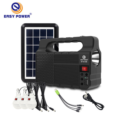 Easy Power Solar Lighting System with 3 LED Bulbs 3600mAh Battery Portable Solar Generator with USB Phone Charging Torch & Multi Output Cables Model