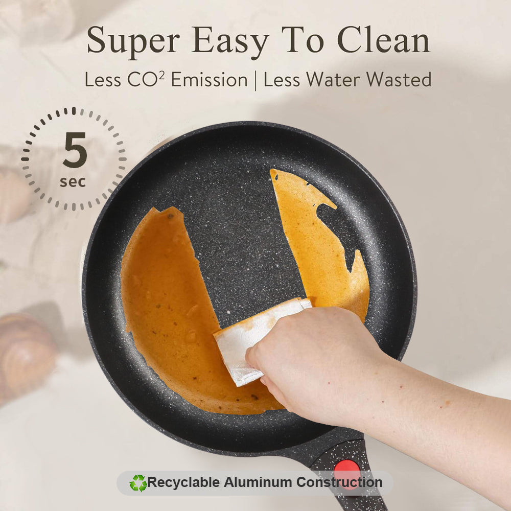 24cm Non-Stick Ceramic Induction Aluminum Fry Pan with Removable Handle & Clear Glass Lid - Oven Safe