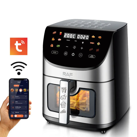RAF 8L Smart Air Fryer with Tuya Mobile App Control, Stainless Steel Body, Temperature Control, Touch Screen - 1700W