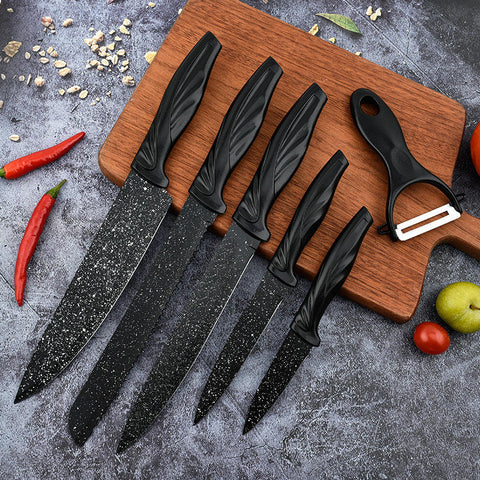 Swiss Gold 6-Piece Stainless Steel Kitchen Knife Set with Non-Stick Blades and Y-Peeler