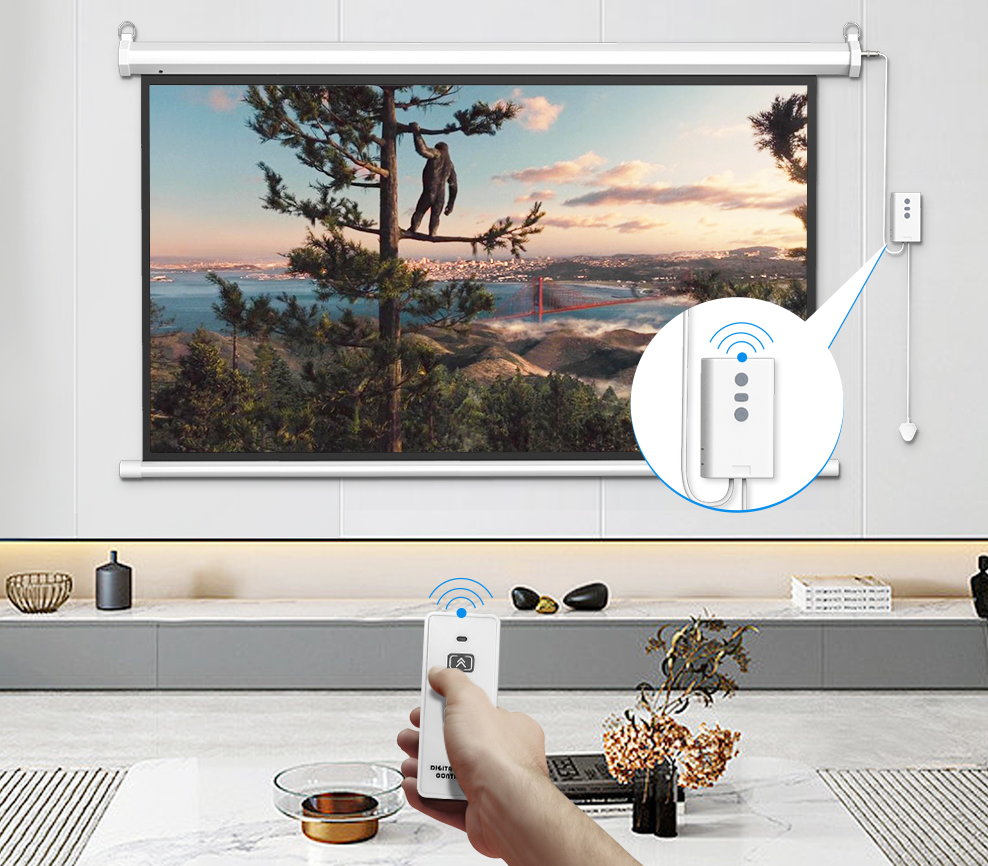 100-Inch Motorized Projector Screen Retractable Foldable Display with Remote Control, Matte White HD Viewing Screen