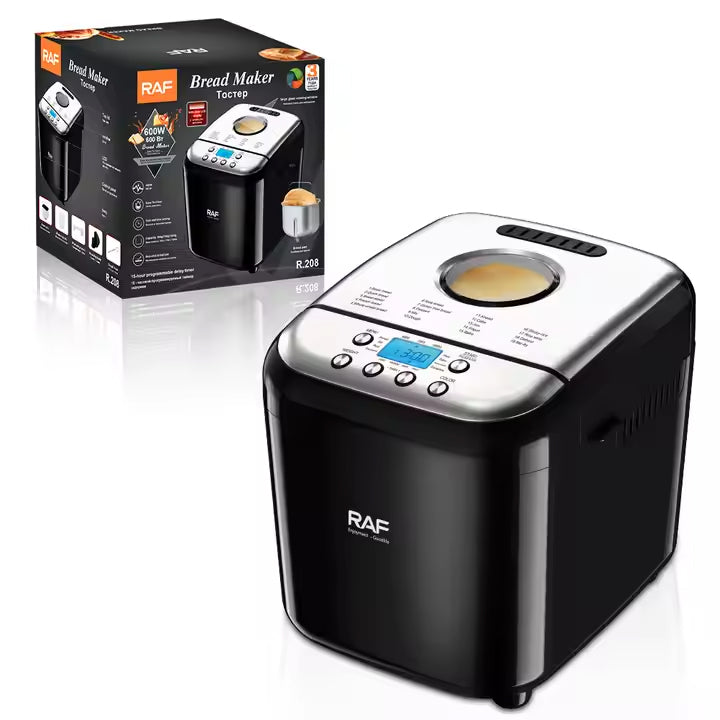 RAF, Smart Bread Maker with LCD Display, Multi Capacity Baking, Non-Stick Pan & Timer Function - 600W