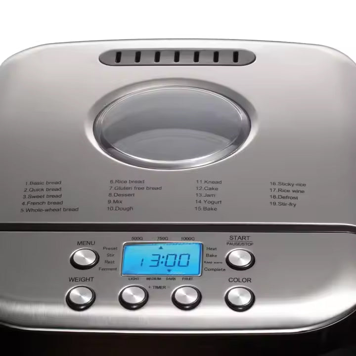 RAF, Smart Bread Maker with LCD Display, Multi Capacity Baking, Non-Stick Pan & Timer Function - 600W