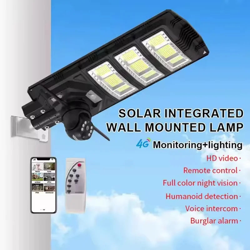 KKF 2-in-1 Solar Street Light 450W with 4G & 4K AI Security Camera, Night Vision, Motion Sensor, Mobile App & Remote Control for Outdoor Surveillance