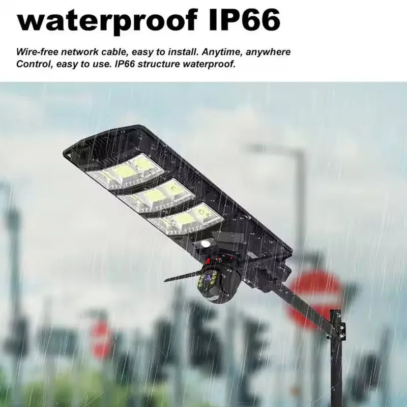 KKF 2-in-1 Solar Street Light 450W with 4G & 4K AI Security Camera, Night Vision, Motion Sensor, Mobile App & Remote Control for Outdoor Surveillance