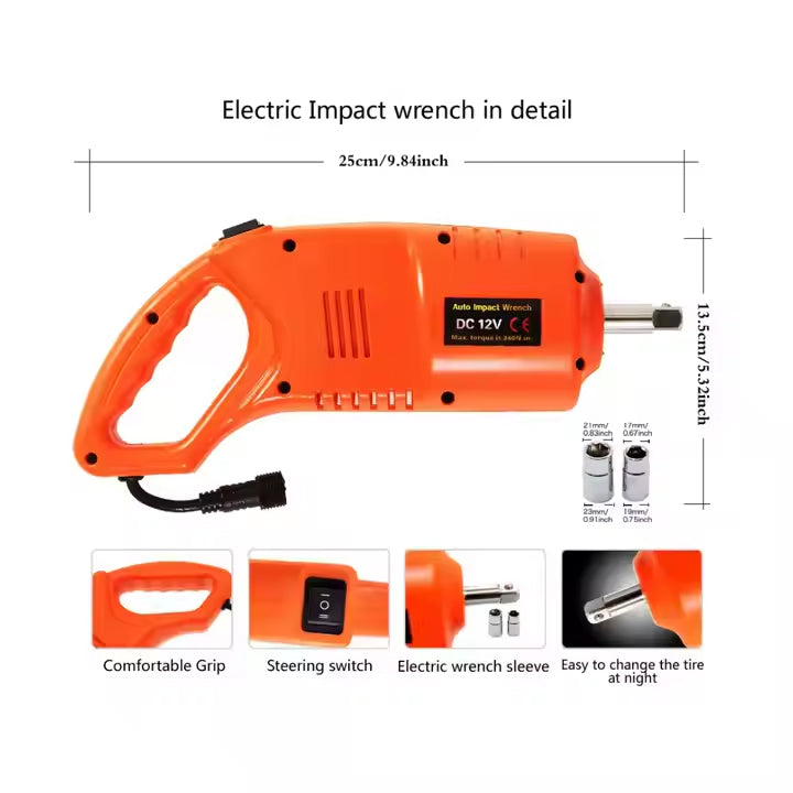 4-in-1 Emergency Electric Car Repair Kit with 5-Ton Jack and 480 Nm Impact Wrench