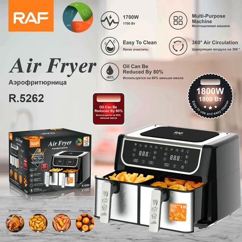 RAF 6L + 4L Dual Baskets Digital Air Fryer with LCD Display - 2500 W