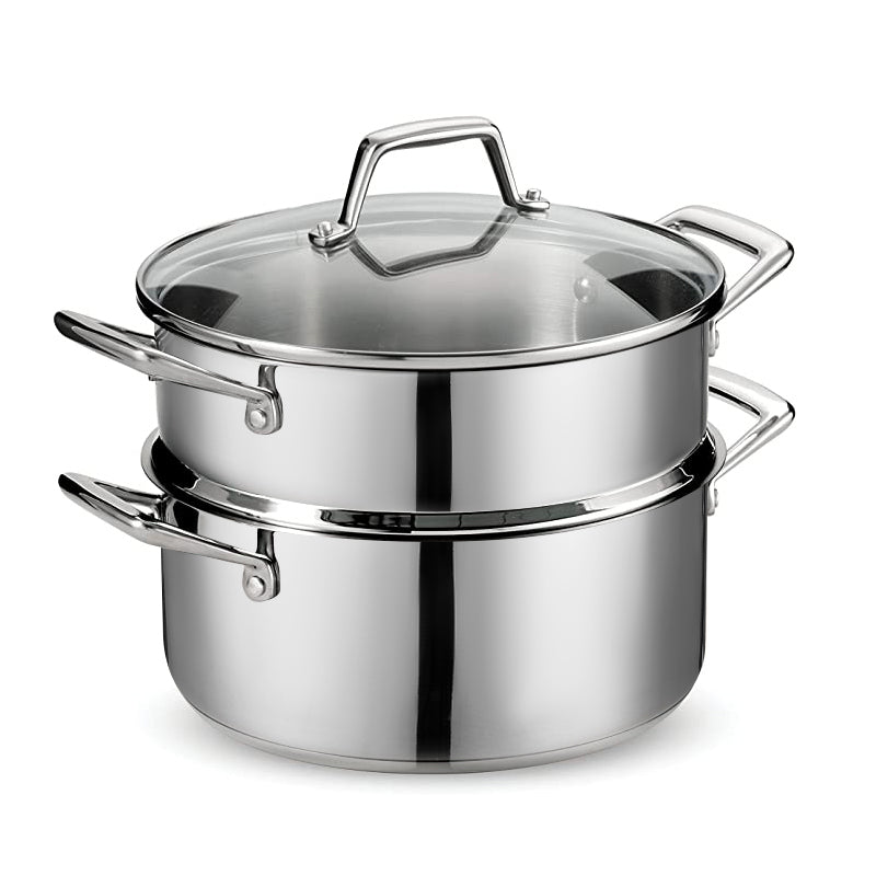 Osfe 28cm Stainless Steel Casserole with T-Glass Lid & Steamer Basket