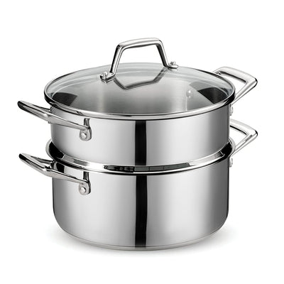 Osfe 28cm Stainless Steel Casserole with T-Glass Lid & Steamer Basket