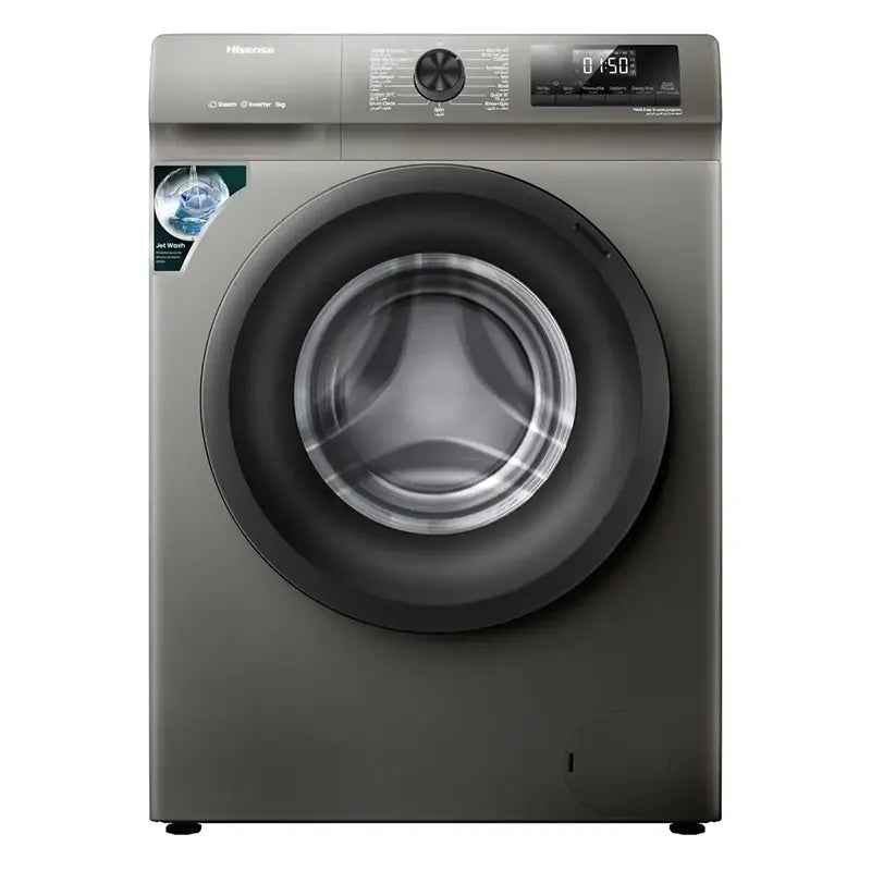 Hisense 8kg Front Load Washing Machine, 15 Programs, 1200RPM, A+++, WFQP8012JT/S - Grey