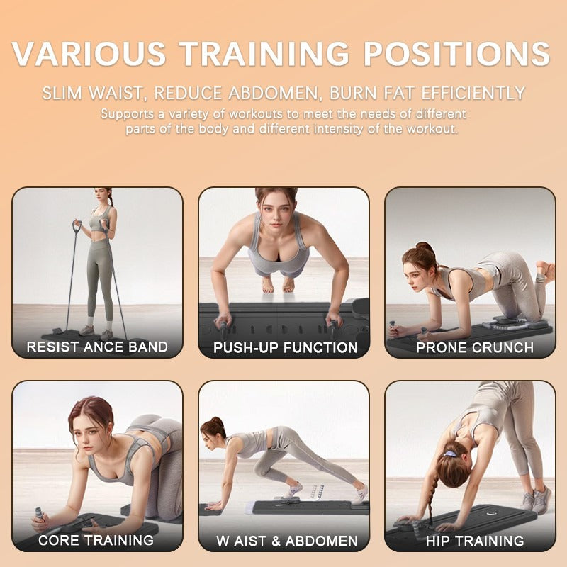 Black Bull Multi-Functional Foldable Pilates Reformer Abdominal Core Trainer with A B Roller Wheels for Workout Exercise