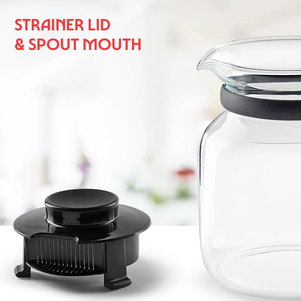 Borosil Vision Borosilicate Glass Carafe with Inbuilt Strainer, Flameproof Microwave Safe Tea Coffee Server