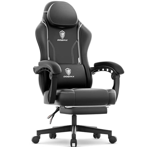Dowinx Gaming Chair With Pocket Spring Cushion For Adults, Ergonomic Computer Chair With Footrest And Massage Lumbar Support, High Back Leather Game Chair For Office  ( Installation not included )